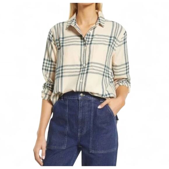 MADEWELL Oversized Boyfriend Swing Shirt in Windowpane - Size Small - Picture 2 of 6